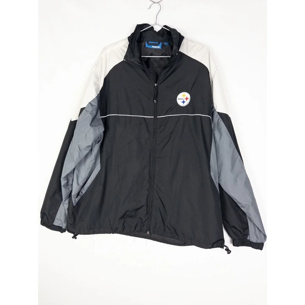 VTG Reebok Steelers Full‎ Zip Jacket Mens XL Color Block Soft Shell Windbreaker